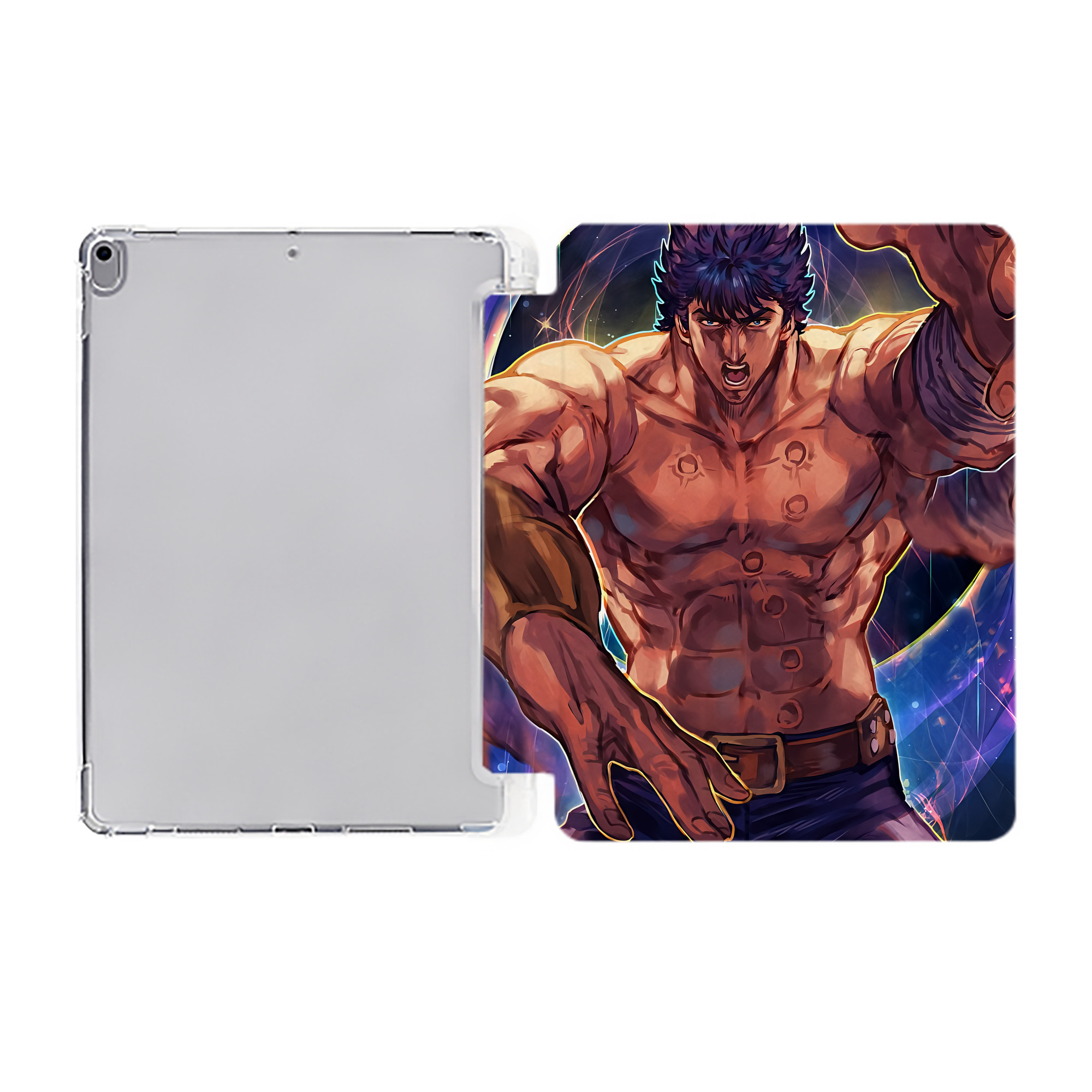 （画像用） 北斗の拳 Fist of the North Star IPad ケース ペン収納付き 三つ折りスタンド PUレザー×シリコン 対応機種9.5/10.5/10.9インチ